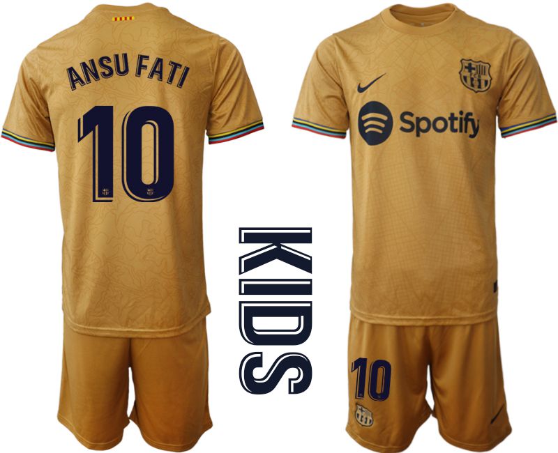 Youth 2022-2023 Club Barcelona away yellow #10 Soccer Jersey->customized soccer jersey->Custom Jersey